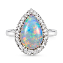 Anello di fidanzamento in oro bianco 14K con opale e diamanti 11.25 carati Novità