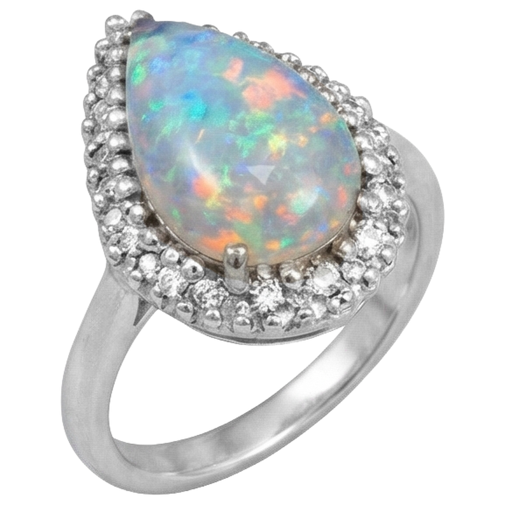 Anello di fidanzamento in oro bianco 14K con opale e diamanti 11.25 carati Novità
