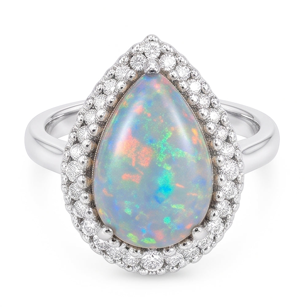 Anello di fidanzamento in oro bianco 14K con opale e diamanti 11.25 carati Novità