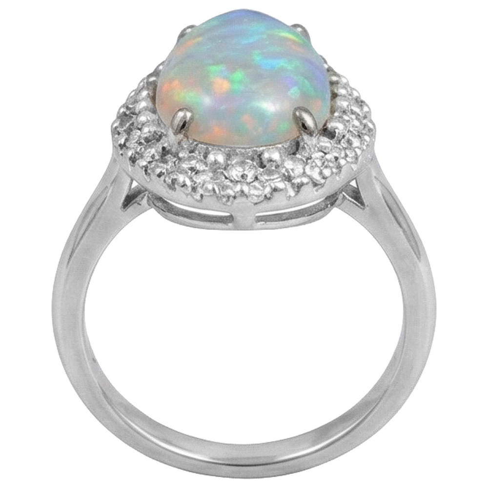 Anello di fidanzamento in oro bianco 14K con opale e diamanti 11.25 carati Novità