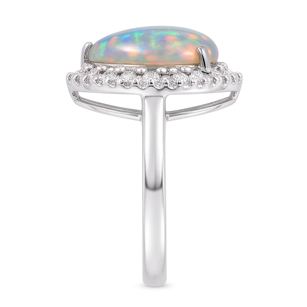 Anello di fidanzamento in oro bianco 14K con opale e diamanti 11.25 carati Novità