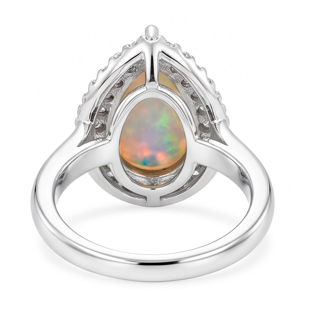 Anello di fidanzamento in oro bianco 14K con opale e diamanti 11.25 carati Novità