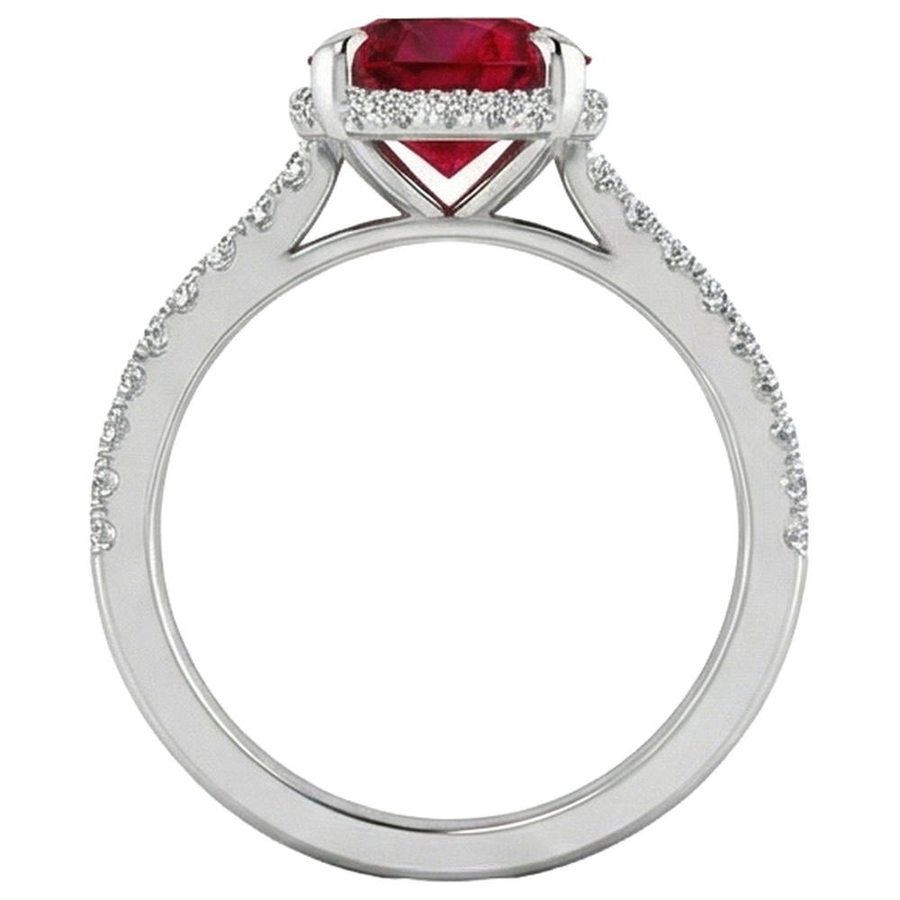 Anello di fidanzamento in oro bianco 14K con rubini e diamanti 3.80 carati