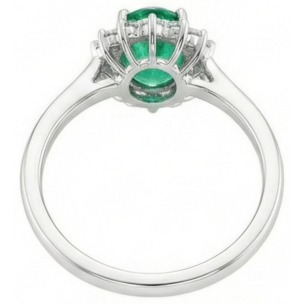 Anello di fidanzamento in oro bianco 14K con smeraldo verde e diamanti da 6,75 carati