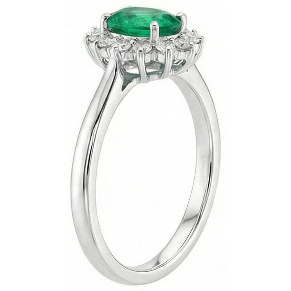 Anello di fidanzamento in oro bianco 14K con smeraldo verde e diamanti da 6,75 carati