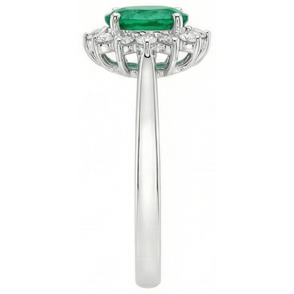 Anello di fidanzamento in oro bianco 14K con smeraldo verde e diamanti da 6,75 carati
