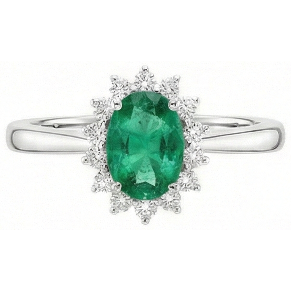 Anello di fidanzamento in oro bianco 14K con smeraldo verde e diamanti da 6,75 carati