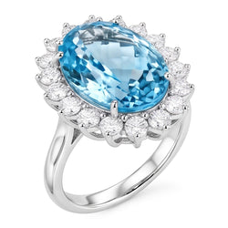 Anello di fidanzamento in oro bianco 14k con acquamarina e diamanti 9 ct
