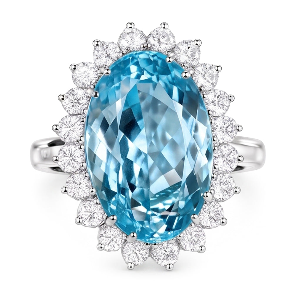Anello di fidanzamento in oro bianco 14k con acquamarina e diamanti 9 ct