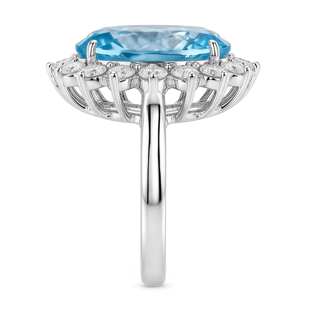 Anello di fidanzamento in oro bianco 14k con acquamarina e diamanti 9 ct