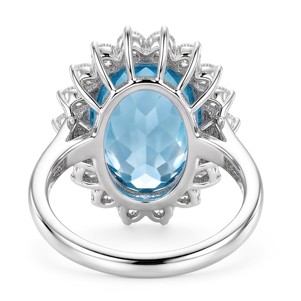 Anello di fidanzamento in oro bianco 14k con acquamarina e diamanti 9 ct