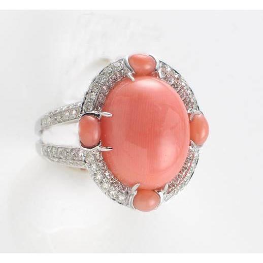 Anello di fidanzamento in oro bianco 14 kt con corallo naturale e diamanti da 10 ct - harrychadent.it