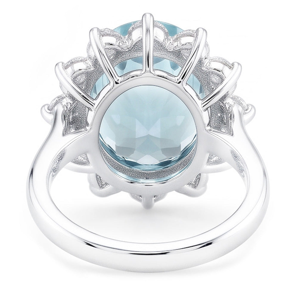 Anello di fidanzamento in oro bianco con acquamarina rotonda e diamanti da 11.50 ct