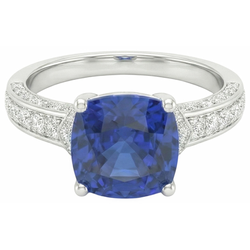 Anello di fidanzamento in oro bianco con diamante e zaffiro blu. 3.50 carati