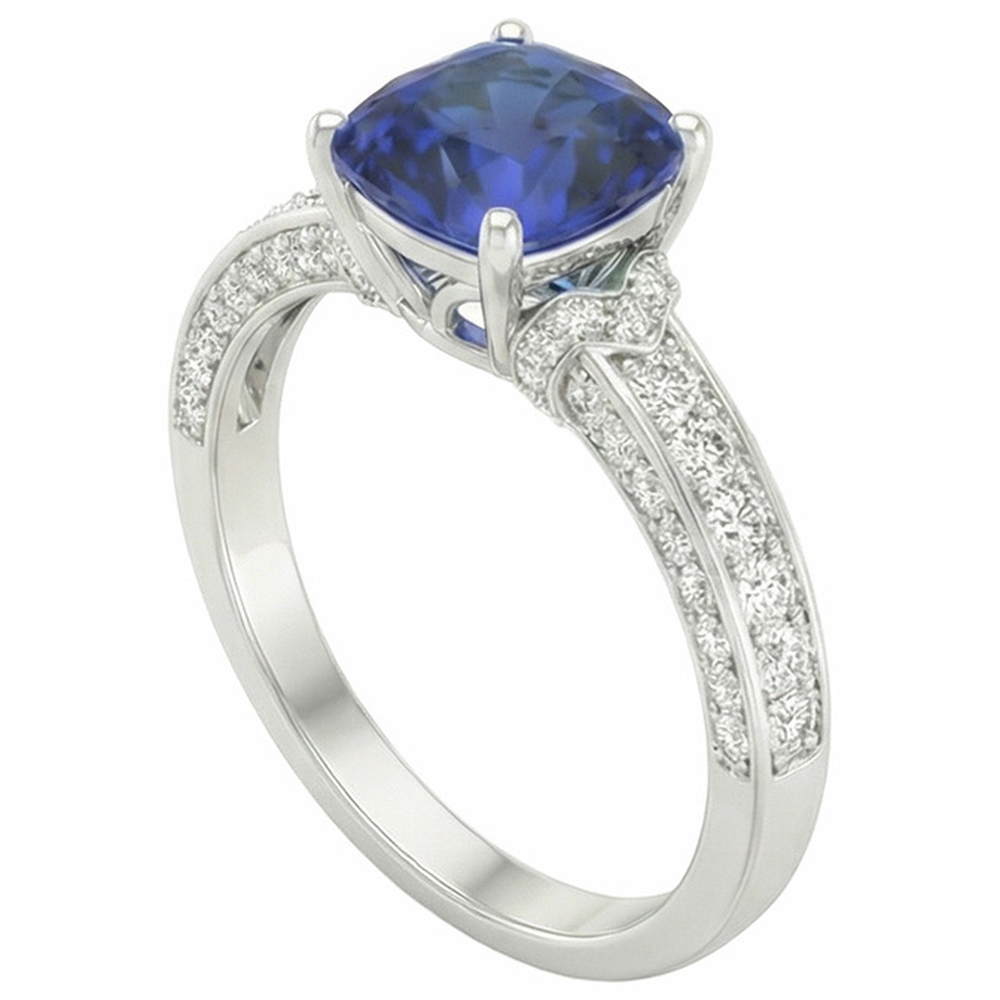 Anello di fidanzamento in oro bianco con diamante e zaffiro blu. 3.50 carati