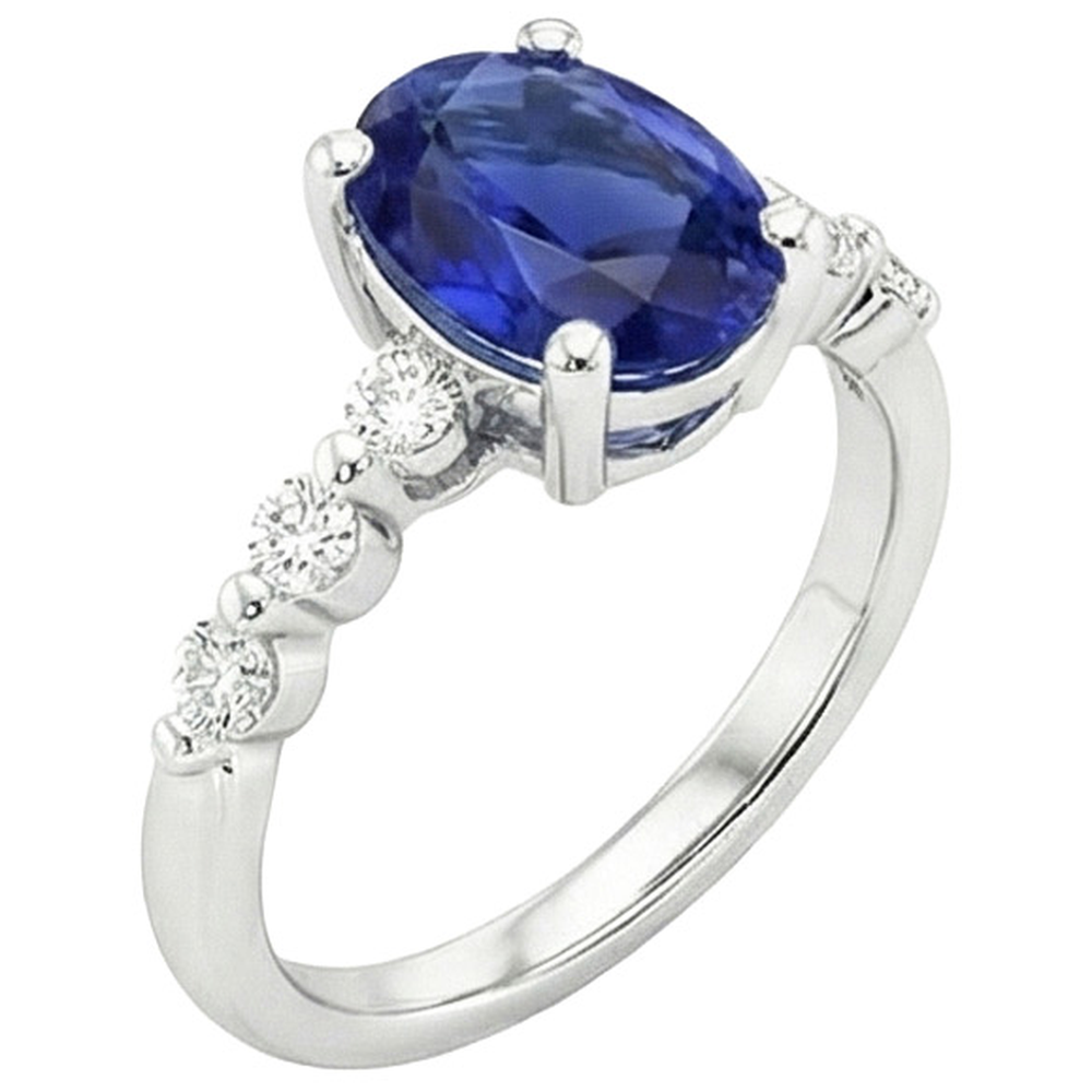 Anello di fidanzamento in oro bianco con diamante zaffiro blu ovale 4.50 carati