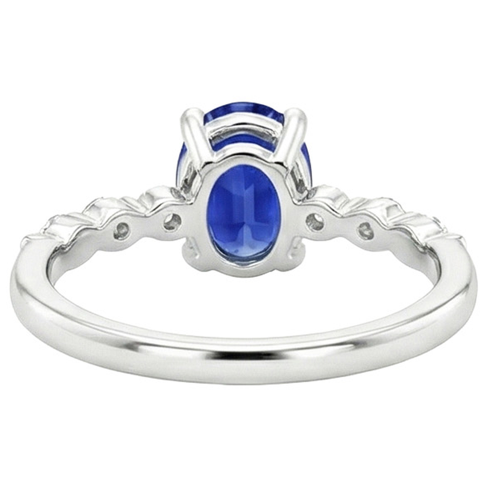 Anello di fidanzamento in oro bianco con diamante zaffiro blu ovale 4.50 carati