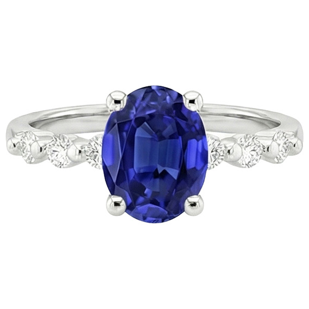 Anello di fidanzamento in oro bianco con diamante zaffiro blu ovale 4.50 carati