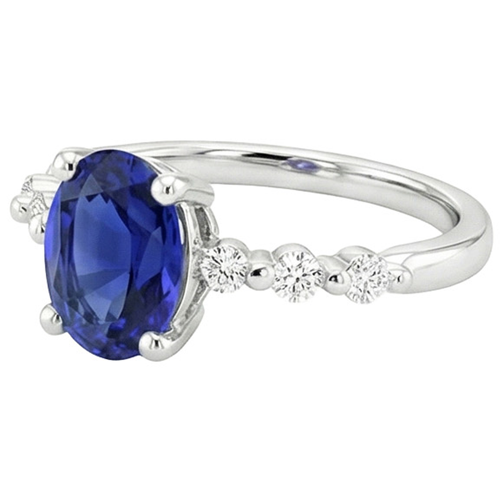 Anello di fidanzamento in oro bianco con diamante zaffiro blu ovale 4.50 carati