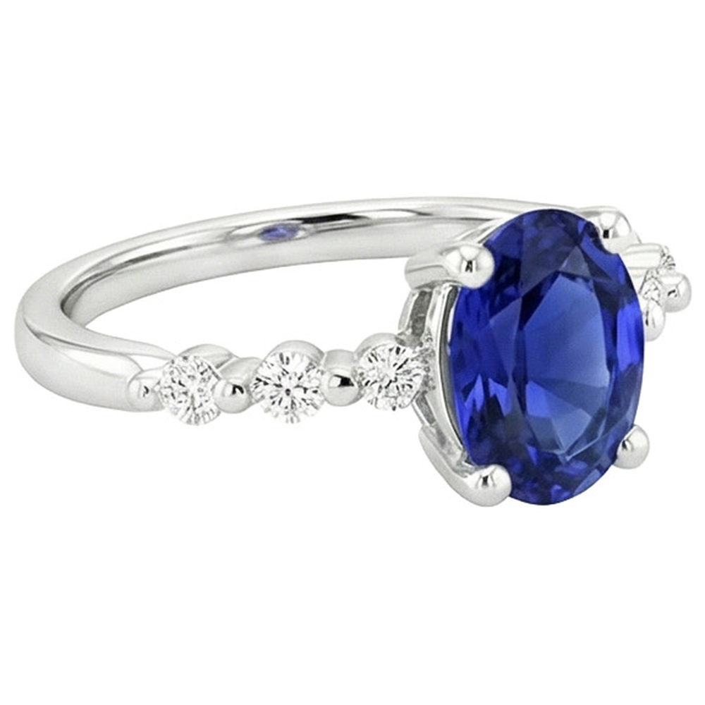 Anello di fidanzamento in oro bianco con diamante zaffiro blu ovale 4.50 carati