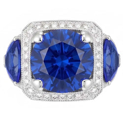 Anello di fidanzamento in oro con zaffiro di Ceylon Diamanti Naturali Autentici ( non creati in laboratorio ) rotondi 6 ct.