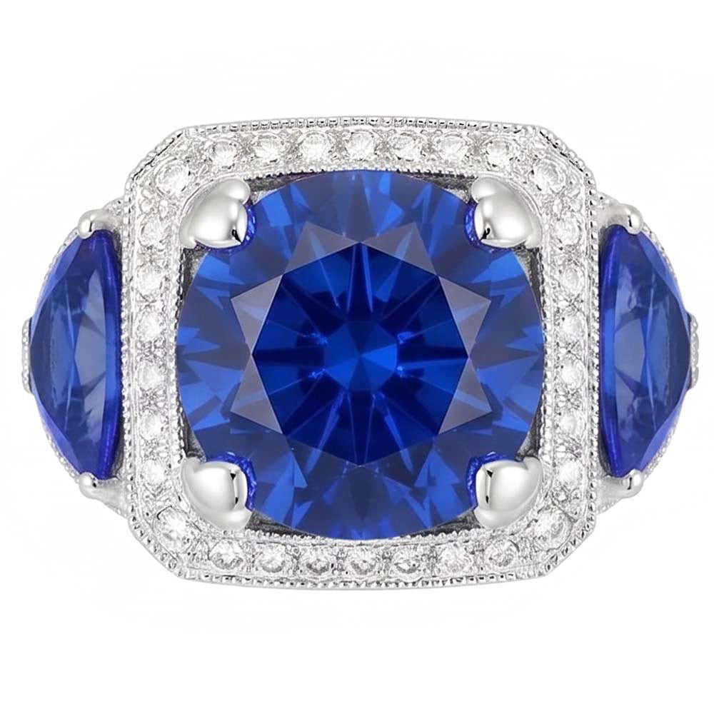Anello di fidanzamento in oro con zaffiro di Ceylon Diamanti Naturali Autentici ( non creati in laboratorio ) rotondi 6 ct.