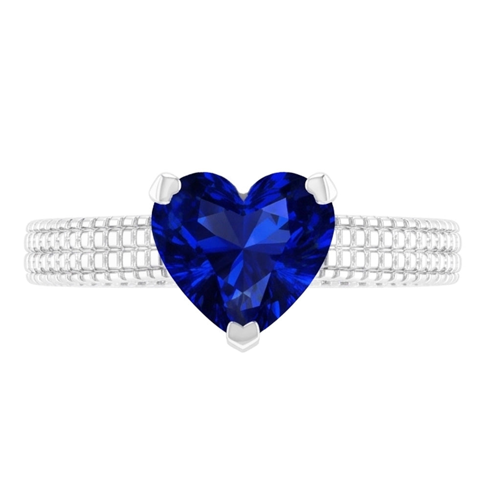 Anello di fidanzamento in stile antico con diamante a cuore blu zaffiro da 1,75 carati in oro bianco 14K