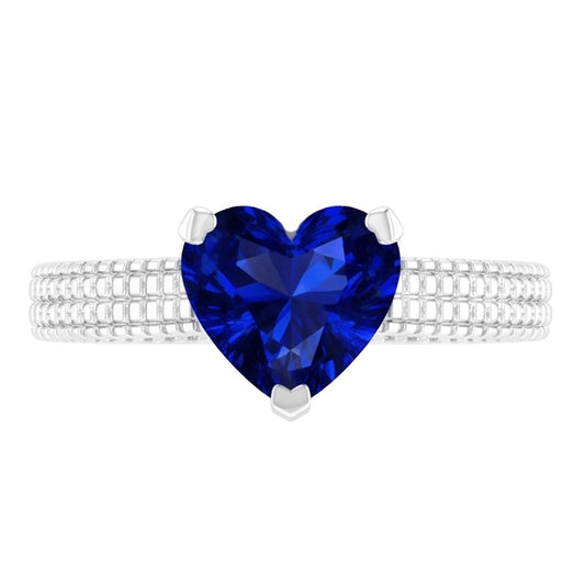 Anello di fidanzamento in stile antico con diamante a cuore blu zaffiro da 1,75 carati in oro bianco 14K