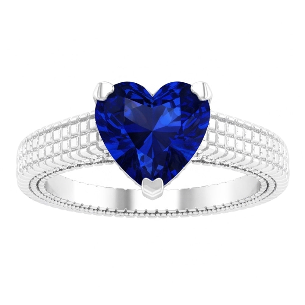 Anello di fidanzamento in stile antico con diamante a cuore blu zaffiro da 1,75 carati in oro bianco 14K