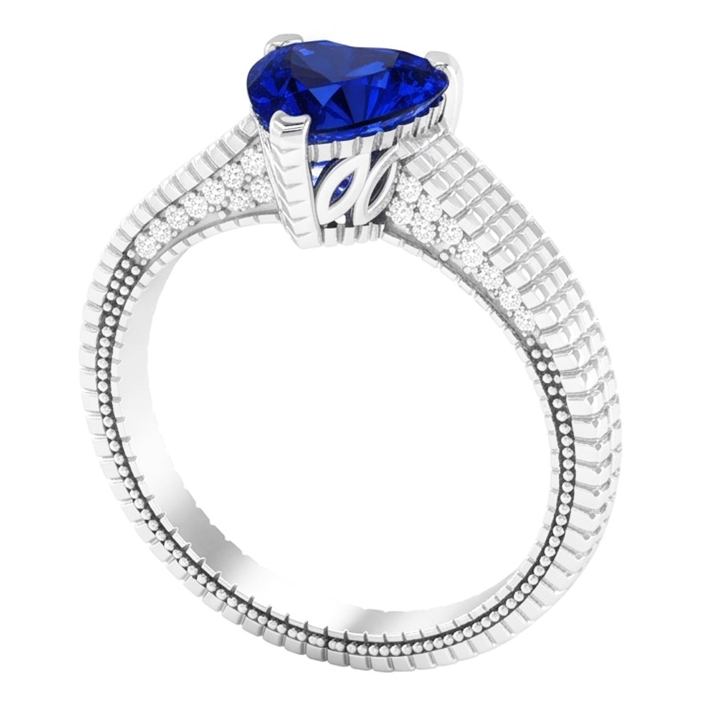 Anello di fidanzamento in stile antico con diamante a cuore blu zaffiro da 1,75 carati in oro bianco 14K