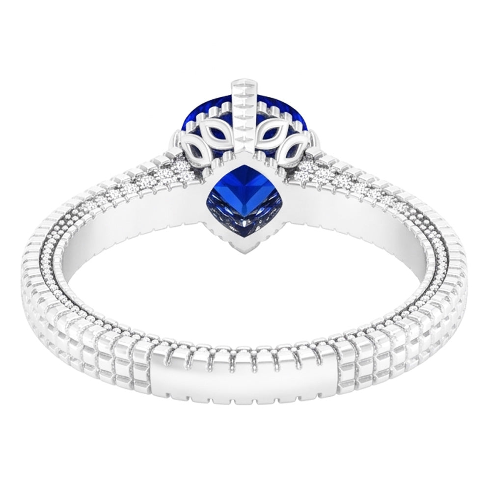 Anello di fidanzamento in stile antico con diamante a cuore blu zaffiro da 1,75 carati in oro bianco 14K