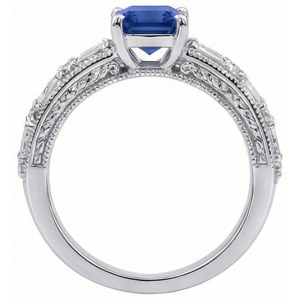 Anello di fidanzamento in stile antico con diamante smeraldo e zaffiro set 4.50 carati
