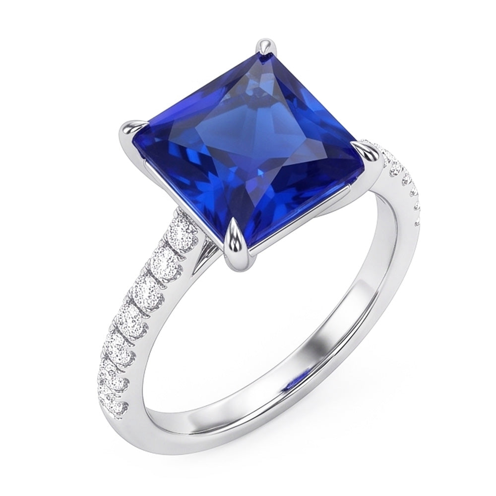 Anello di fidanzamento in zaffiro blu GIA CERTIFICATO con diamanti pavé 7,14 carati