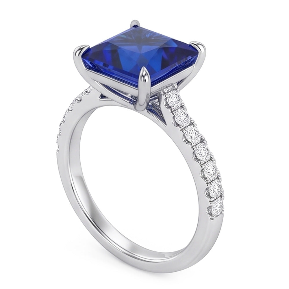 Anello di fidanzamento in zaffiro blu GIA CERTIFICATO con diamanti pavé 7,14 carati