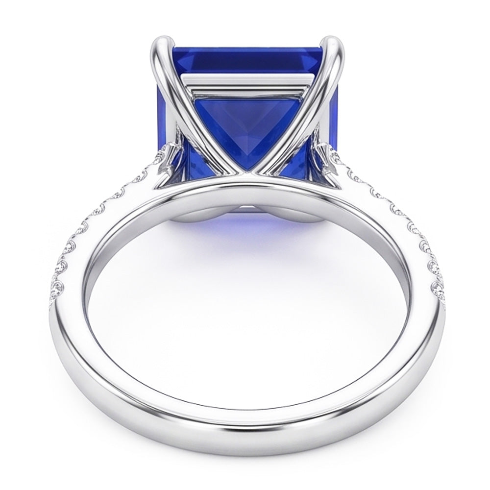 Anello di fidanzamento in zaffiro blu GIA CERTIFICATO con diamanti pavé 7,14 carati