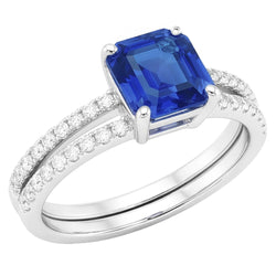 Anello di fidanzamento in zaffiro blu con taglio Asscher in oro bianco 14K 3 carati
