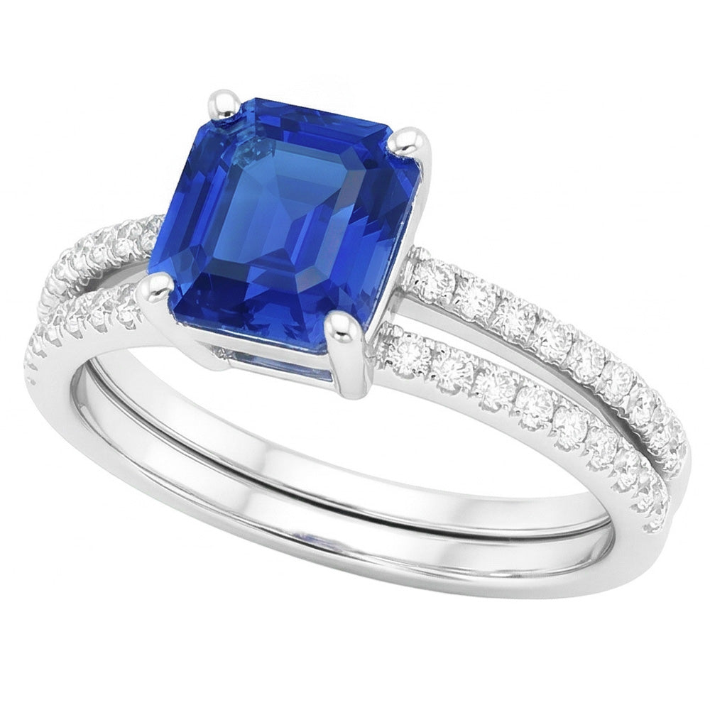 Anello di fidanzamento in zaffiro blu con taglio Asscher in oro bianco 14K 3 carati
