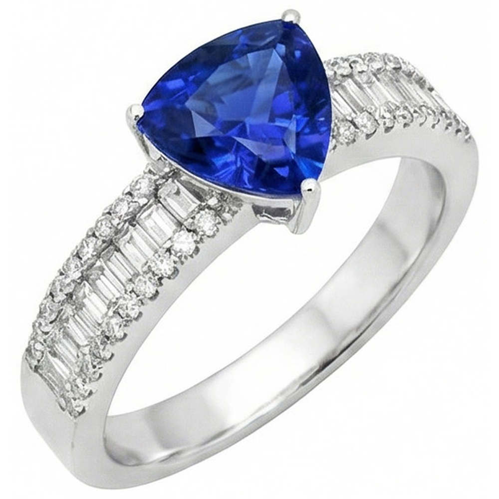 Anello di fidanzamento pietra preziosa zaffiro blu e diamanti 4 carati Nuovo