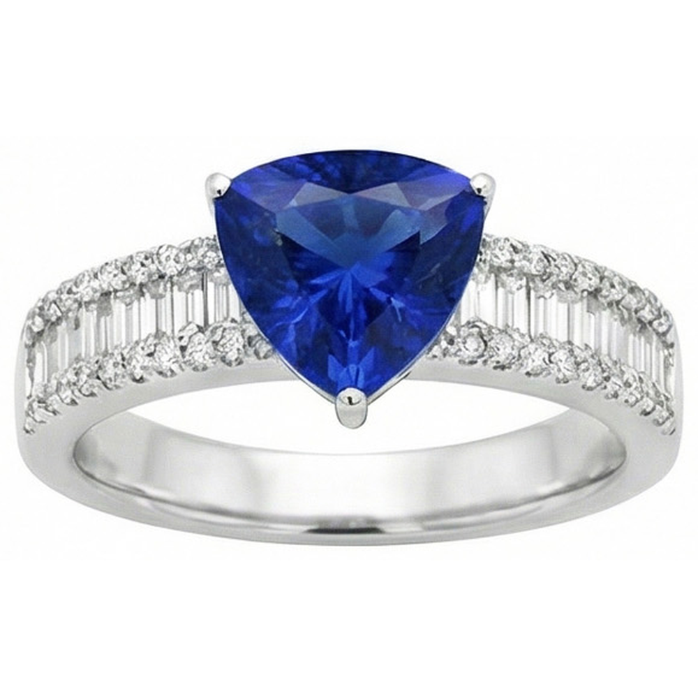 Anello di fidanzamento pietra preziosa zaffiro blu e diamanti 4 carati Nuovo