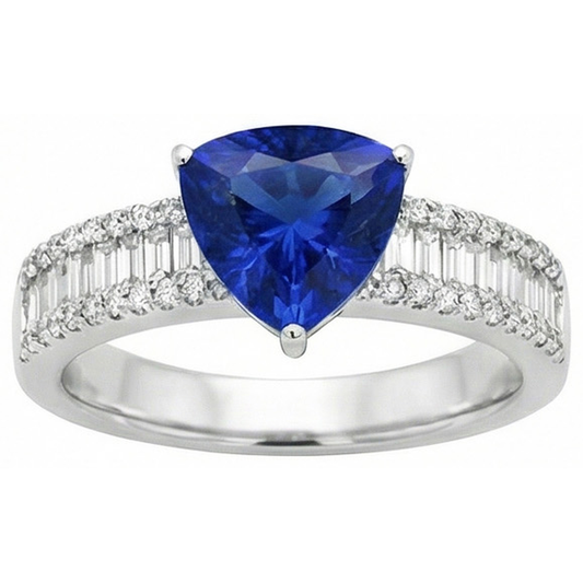 Anello di fidanzamento pietra preziosa zaffiro blu e diamanti 4 carati Nuovo