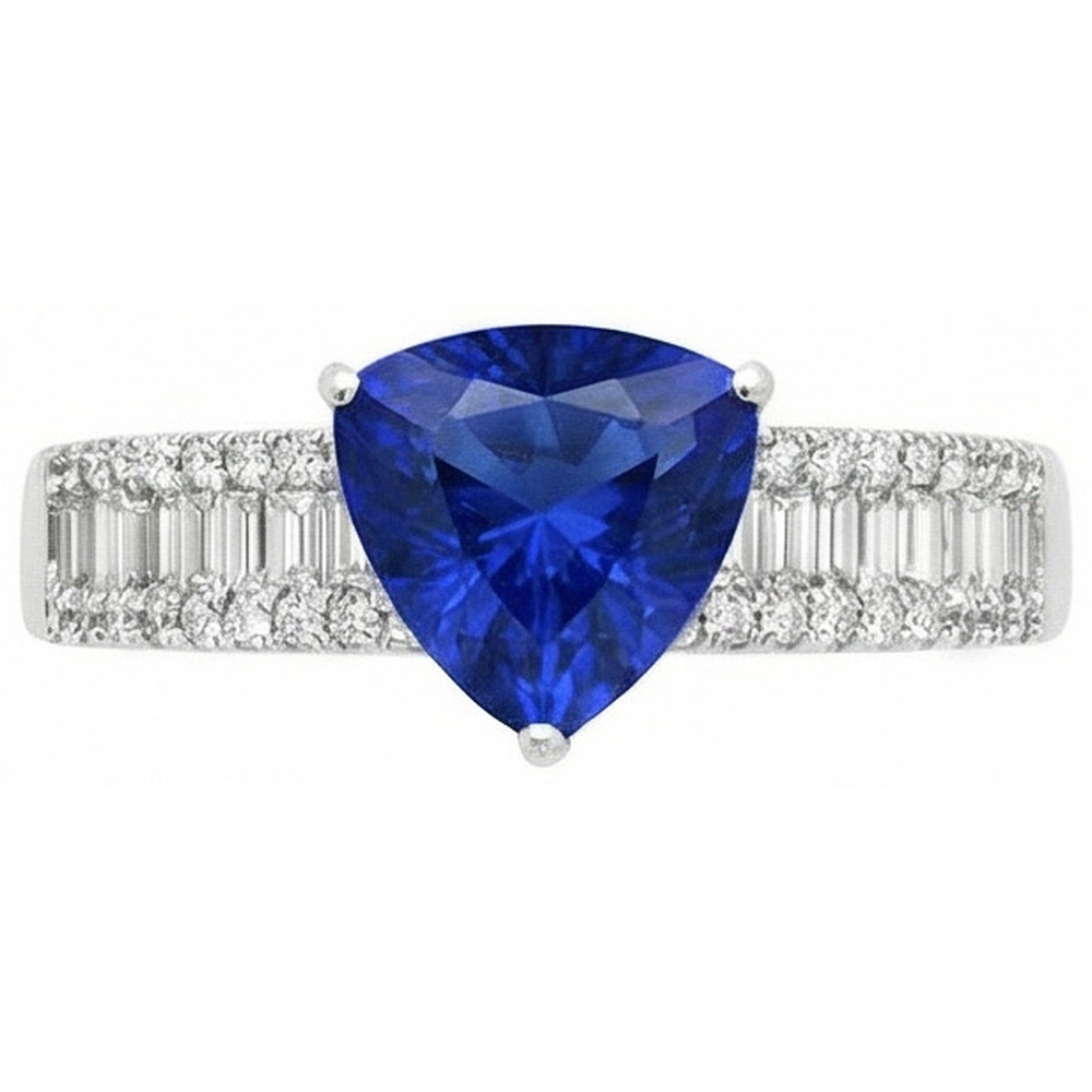 Anello di fidanzamento pietra preziosa zaffiro blu e diamanti 4 carati Nuovo