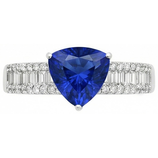Anello di fidanzamento pietra preziosa zaffiro blu e diamanti 4 carati Nuovo