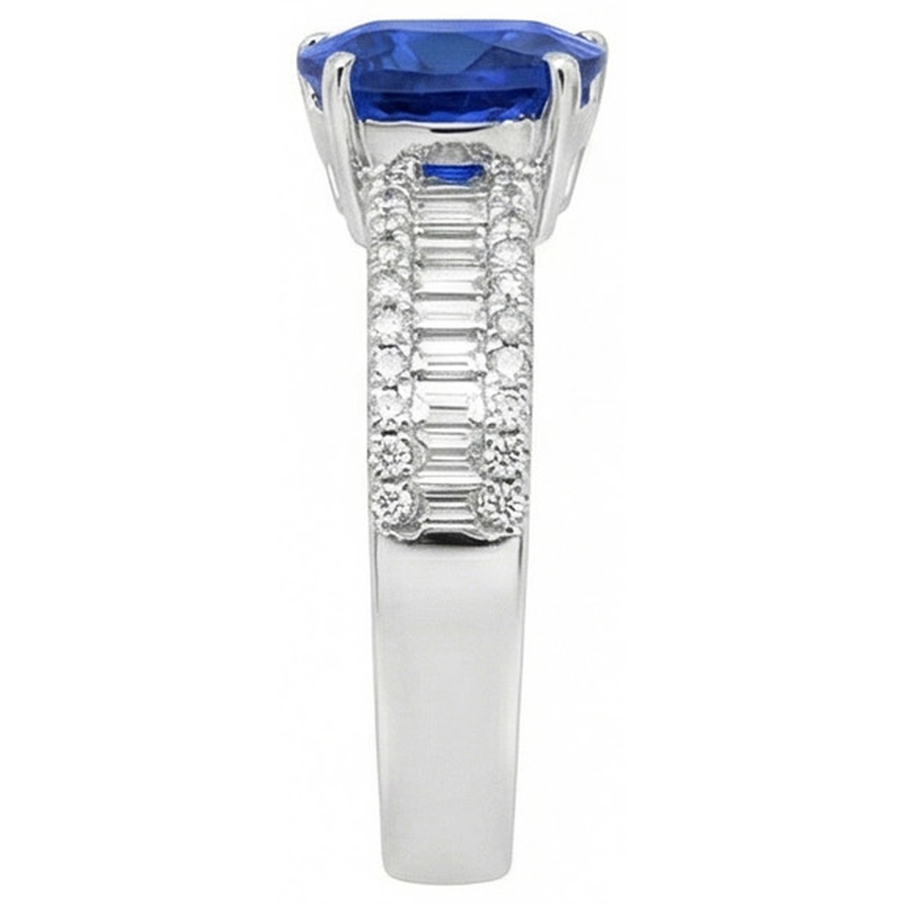 Anello di fidanzamento pietra preziosa zaffiro blu e diamanti 4 carati Nuovo