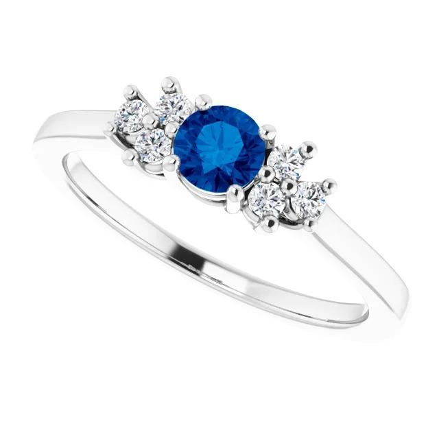 Anello di fidanzamento rotondo con pietra di zaffiro blu da 1,50 carati e oro bianco 14 carati - harrychadent.it