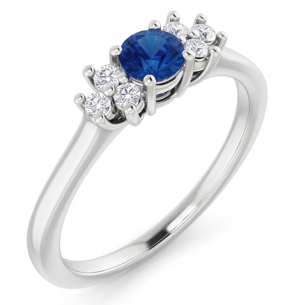 Anello di fidanzamento rotondo con pietra di zaffiro blu da 1,50 carati e oro bianco 14K