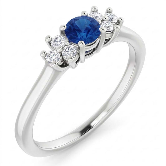 Anello di fidanzamento rotondo con pietra di zaffiro blu da 1,50 carati e oro bianco 14K