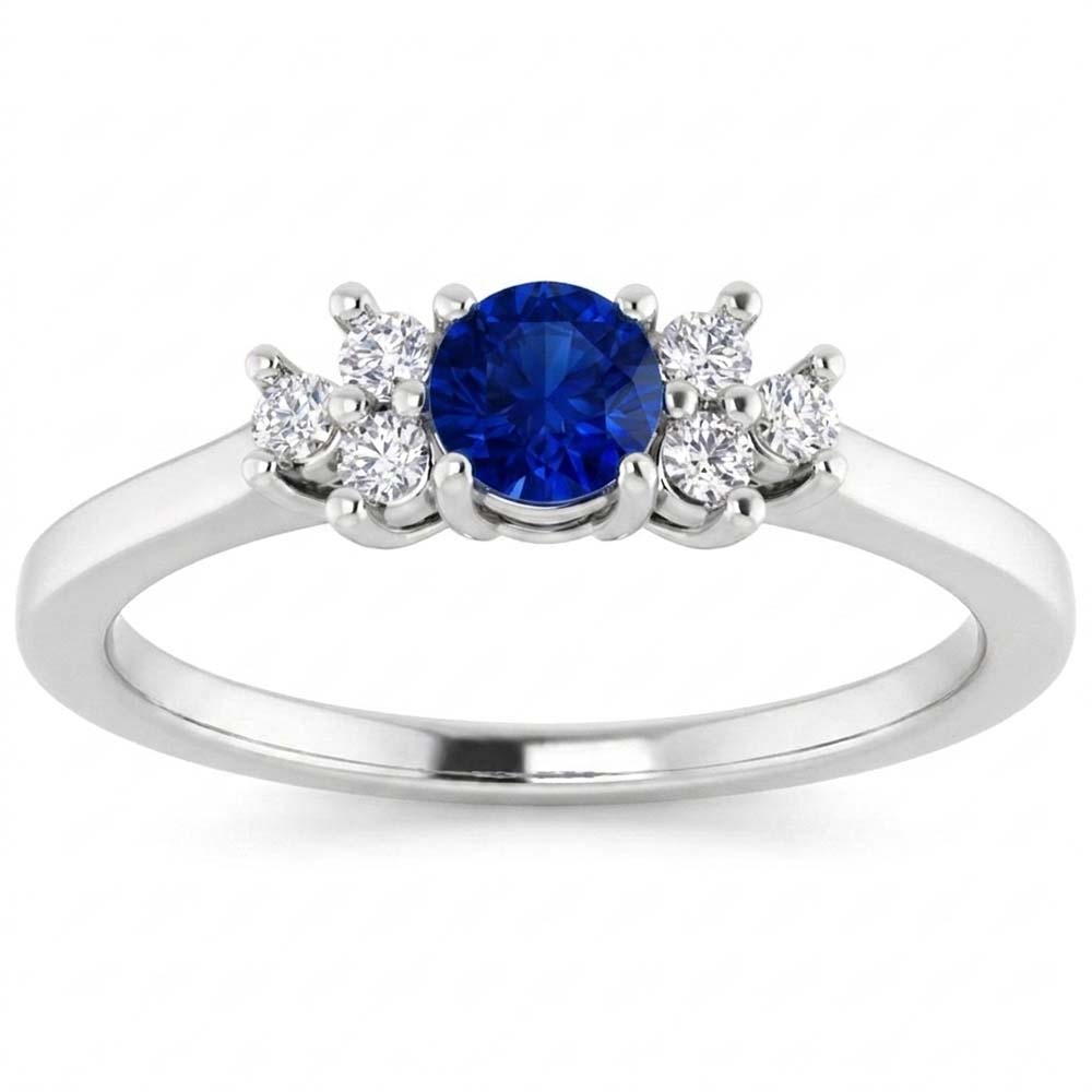 Anello di fidanzamento rotondo con pietra di zaffiro blu da 1,50 carati e oro bianco 14K