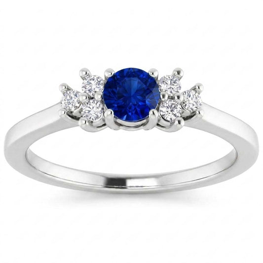 Anello di fidanzamento rotondo con pietra di zaffiro blu da 1,50 carati e oro bianco 14K