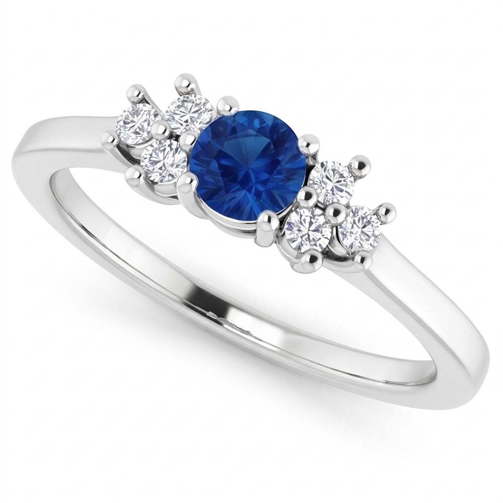 Anello di fidanzamento rotondo con pietra di zaffiro blu da 1,50 carati e oro bianco 14K
