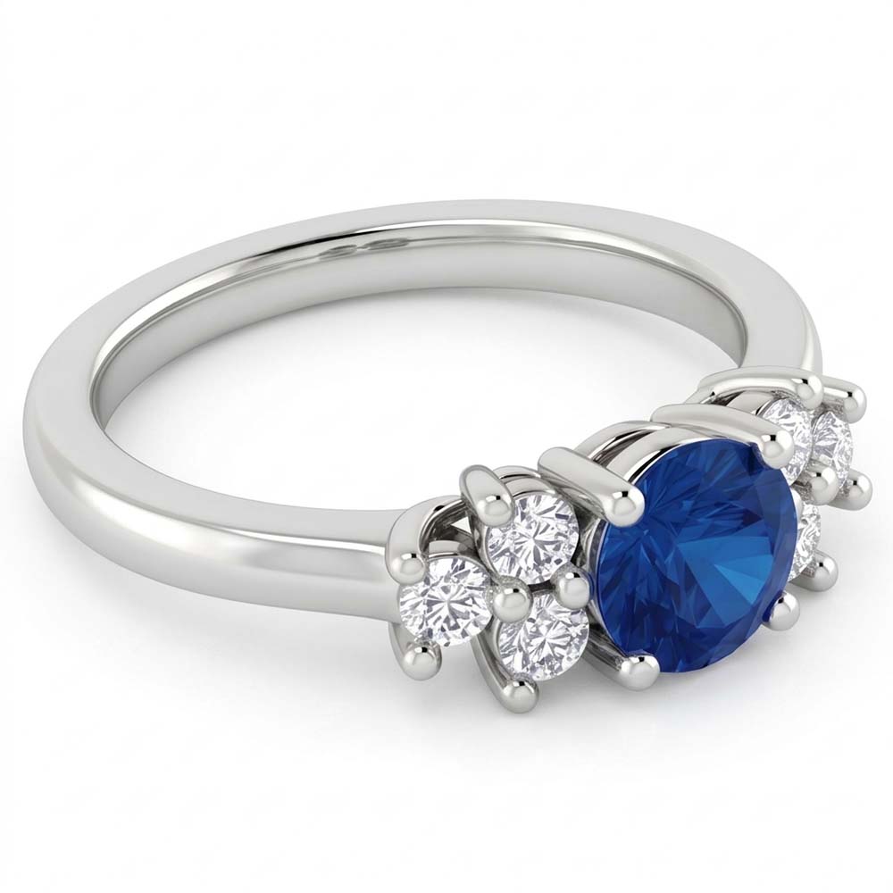 Anello di fidanzamento rotondo con pietra di zaffiro blu da 1,50 carati e oro bianco 14K
